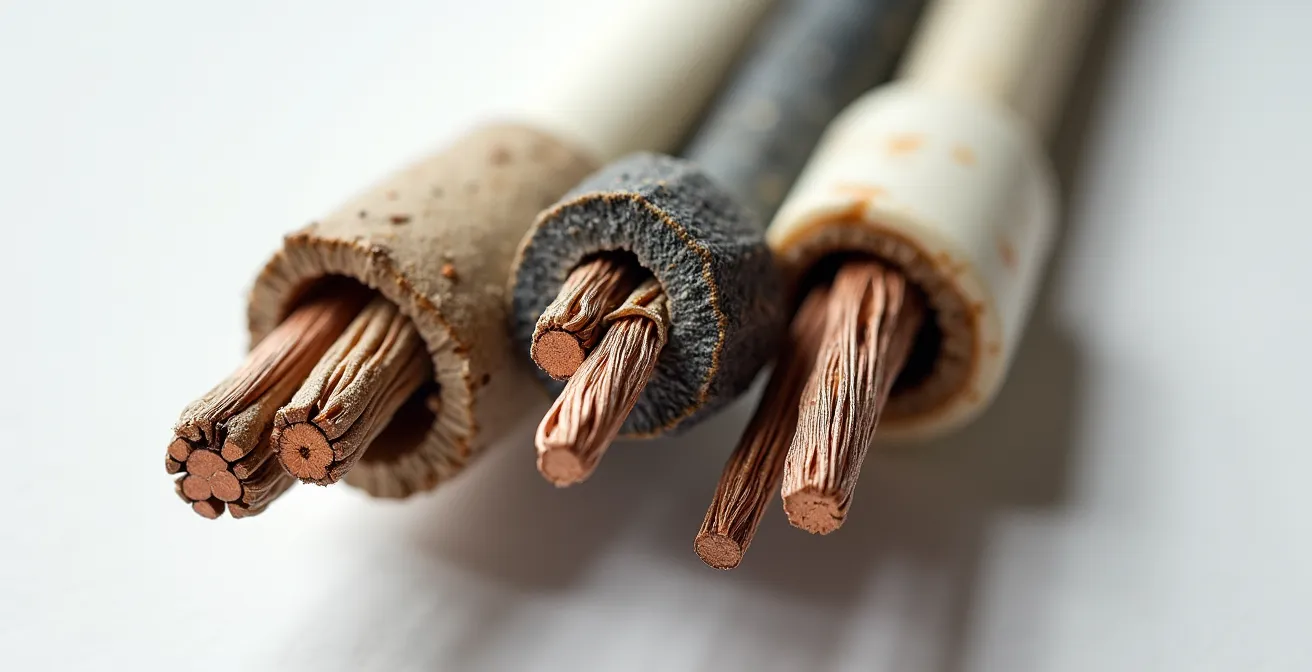 Comparaison visuelle détaillée entre knob & tube et autres câblages anciens trouvés au Québec