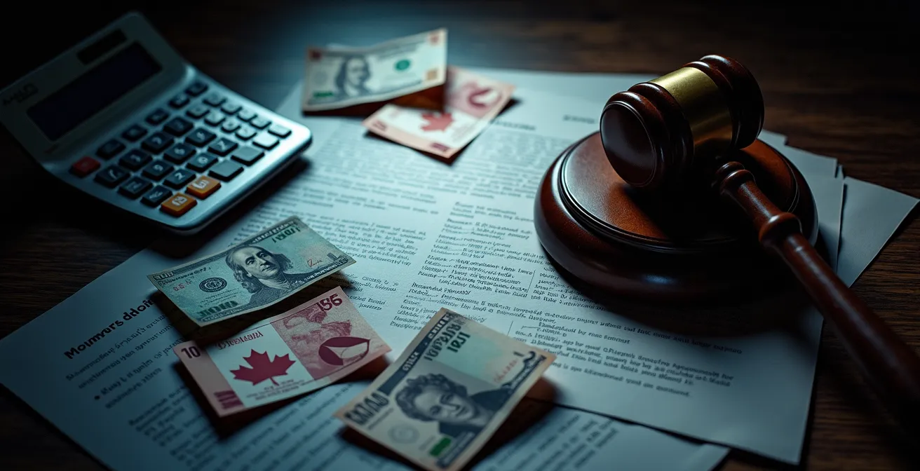 Documents officiels et calculatrice illustrant les coûts des amendes pour travaux illégaux