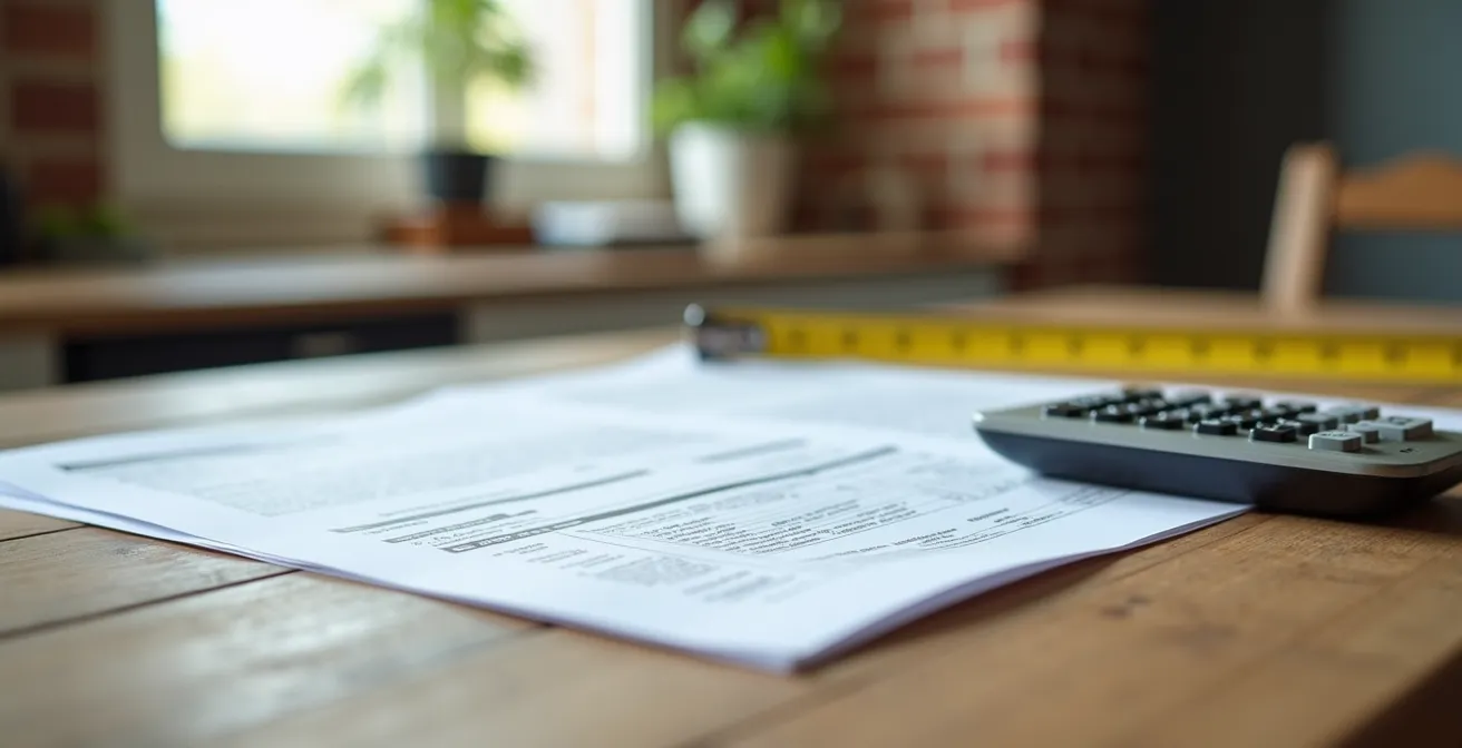 Documents de devis d'électricien et rapport d'inspection étalés sur une table de travail québécoise