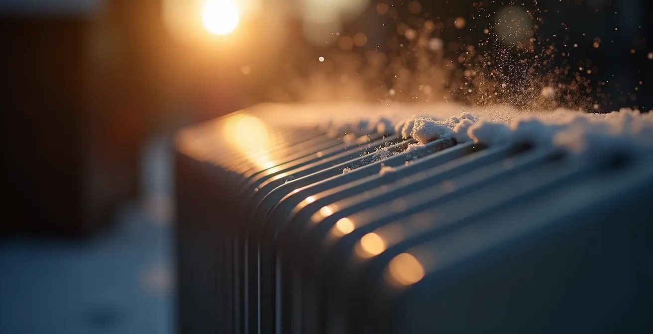 Vue macro des ailettes d'une plinthe électrique propre avec effet de chaleur visible