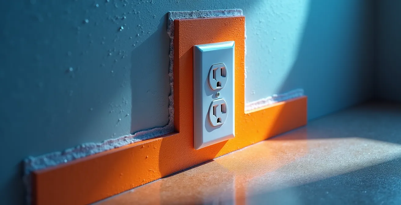 Image thermographique montrant les pertes de chaleur autour d'une prise électrique mal isolée